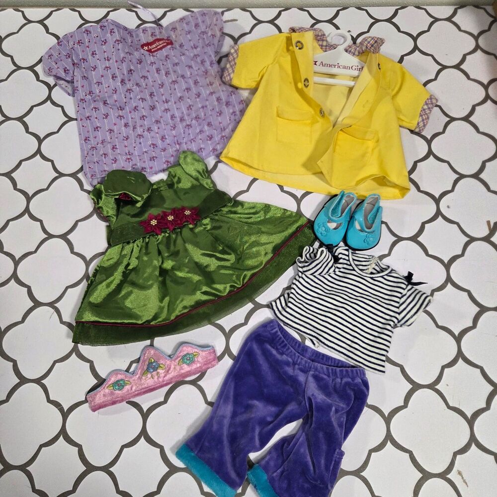 American Girl Clothing Lot Rain Coat Hospital Gown 90s Outfit Shoes Crown Dress